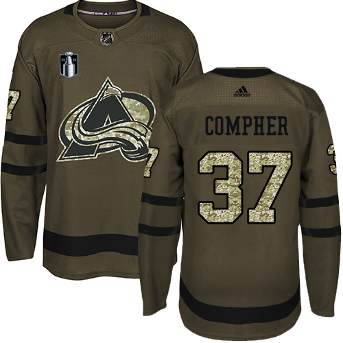 Adidas Colorado Avalanche #37 J.T. Compher Green 2022 Stanley Cup Final Patch Salute to Service Stitched NHL Jersey Men’s