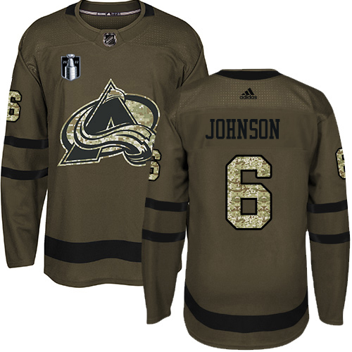 Adidas Colorado Avalanche #6 Erik Johnson Green 2022 Stanley Cup Final Patch Salute to Service Stitched NHL Jersey Men’s
