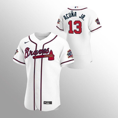 Atlanta Atlanta Braves #13 Ronald Acuna Jr. Men’s Nike 150th Anniversary 2021 World Series Authentic MLB Jersey – White Men’s