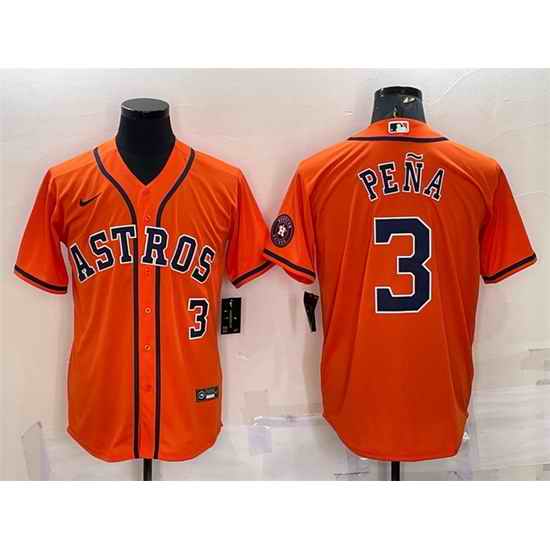 Men Houston Astros #3 Jeremy Pena Orange With Patch Cool Base Stitched Jersey_1