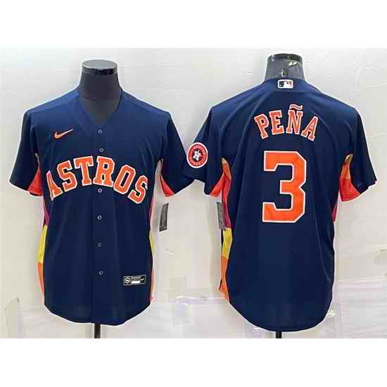 Men Houston Astros #3 Jeremy Pena Navy With Patch Cool Base Stitched Jersey_1