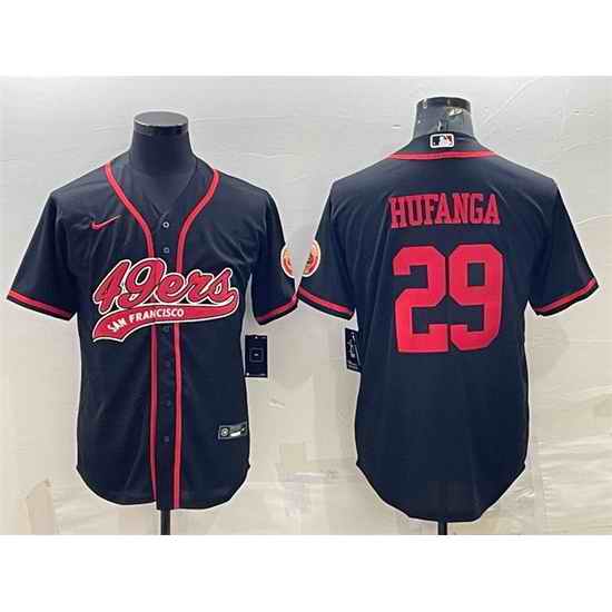 Men San Francisco 49ers #29 Talanoa Hufanga Black With Patch Cool Base Stitched Baseball Jersey