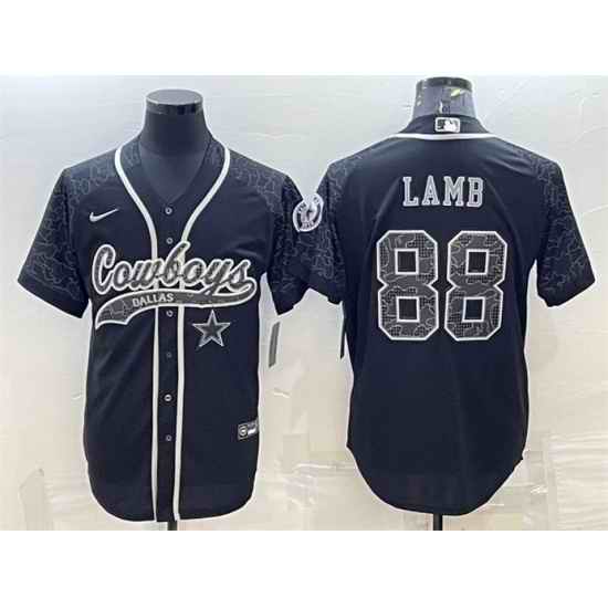 Men Dallas Cowboys #88 CeeDee Lamb Black Reflective With Patch Cool Base Stitched Baseball Jersey