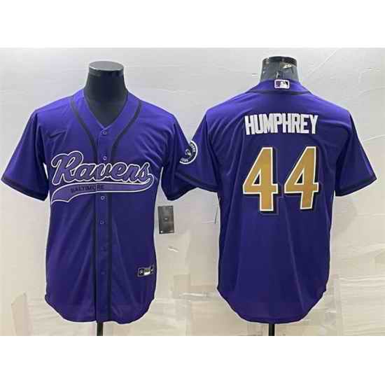 Men Baltimore Ravens #44 Marlon Humphrey Purple Gold With Patch Cool Base Stitched Baseball Jersey