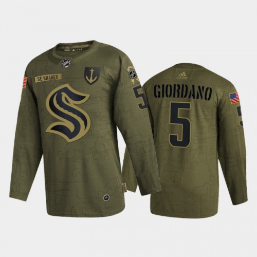Seattle Seattle Kraken #5 Mark Giordano Men’s Adidas Veterans Day 2022 Military Appreciation NHL Jersey – Olive Men’s