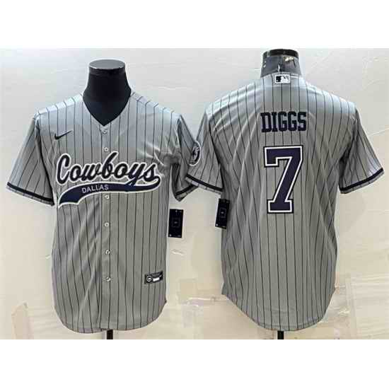 Men Dallas Cowboys #7 Trevon Diggs Grey With Patch Cool Base Stitched Baseball Jersey