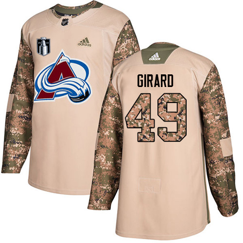 Adidas Colorado Avalanche #49 Samuel Girard Camo Youth 2022 Stanley Cup Final Patch Authentic Veterans Day Stitched NHL Jersey Youth