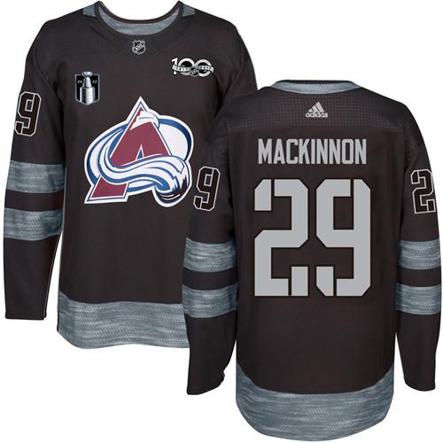 Adidas Colorado Avalanche #29 Nathan MacKinnon Black Youth 2022 Stanley Cup Final Patch 100th Anniversary Stitched NHL Jersey Youth