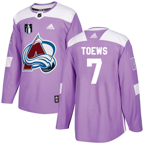 Adidas Colorado Avalanche #7 Devon Toews Purple Youth 2022 Stanley Cup Final Patch Authentic Fights Cancer Stitched NHL Jersey Youth