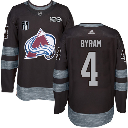 Adidas Colorado Avalanche #4 Bowen Byram Black Youth 2022 Stanley Cup Final Patch 100th Anniversary Stitched NHL Jersey Youth