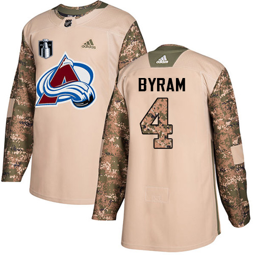 Adidas Colorado Avalanche #4 Bowen Byram Camo Youth 2022 Stanley Cup Final Patch Authentic Veterans Day Stitched NHL Jersey Youth