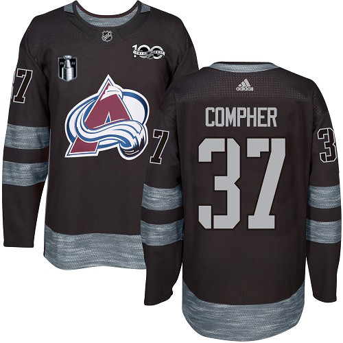Adidas Colorado Avalanche #37 J.T. Compher Black Youth 2022 Stanley Cup Final Patch 100th Anniversary Stitched NHL Jersey Youth