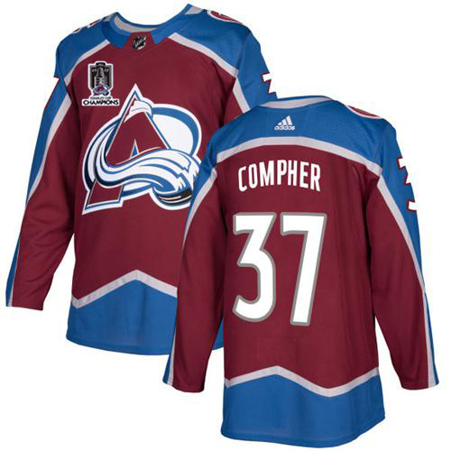Adidas Colorado Avalanche #37 J.T. Compher Burgundy Youth 2022 Stanley Cup Champions Burgundy Home Authentic Stitched NHL Jersey Youth