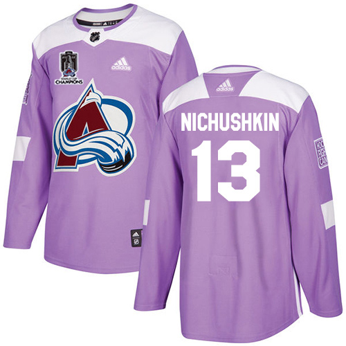 Adidas Colorado Avalanche #13 Valeri Nichushkin Purple Youth 2022 Stanley Cup Champions Authentic Fights Cancer Stitched NHL Jersey Youth