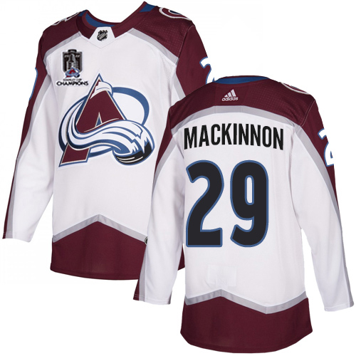 Adidas Colorado Avalanche #29 Nathan MacKinnon White Youth 2022 Stanley Cup Champions Road Authentic Stitched NHL Jersey Youth