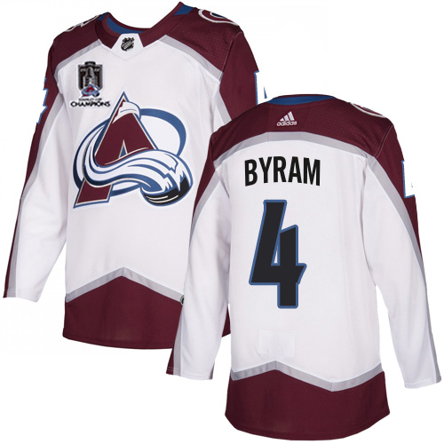 Adidas Colorado Avalanche #4 Bowen Byram White Youth 2022 Stanley Cup Champions Road Authentic Stitched NHL Jersey Youth