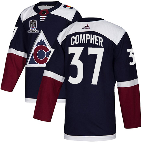 Adidas Colorado Avalanche #37 J.T. Compher Navy Youth 2022 Stanley Cup Champions Alternate Authentic Stitched NHL Jersey Youth