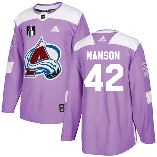 Adidas Colorado Avalanche #42 Josh Manson Purple Youth 2022 Stanley Cup Final Patch Authentic Fights Cancer Stitched NHL Jersey Youth