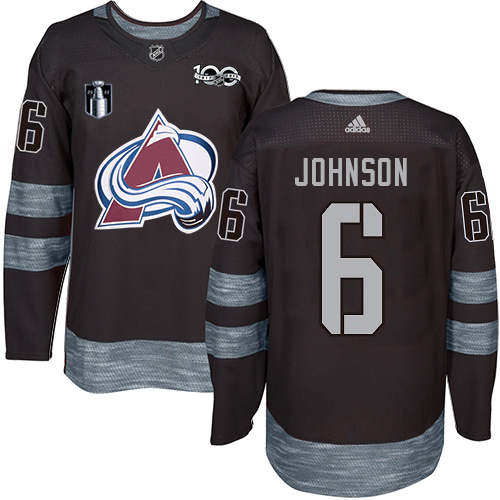 Adidas Colorado Avalanche #6 Erik Johnson Black Youth 2022 Stanley Cup Final Patch 100th Anniversary Stitched NHL Jersey Youth
