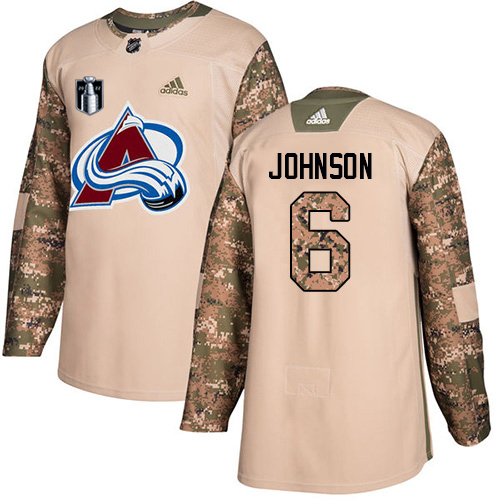 Adidas Colorado Avalanche #6 Erik Johnson Camo Youth 2022 Stanley Cup Final Patch Authentic Veterans Day Stitched NHL Jersey Youth