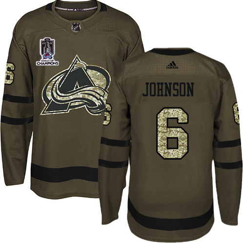 Adidas Colorado Avalanche #6 Erik Johnson Green Youth 2022 Stanley Cup Champions Salute To Service Stitched NHL Jersey Youth