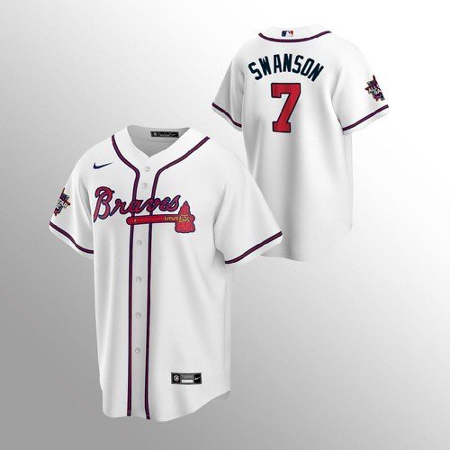 Atlanta Atlanta Braves #7 Dansby Swanson Nike 150th Anniversary 2021 World Series Youth MLB Jersey – White Youth