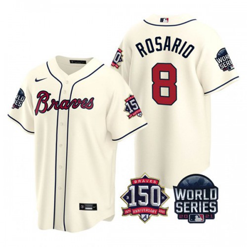 Atlanta Atlanta Braves #8 Eddie Rosario Nike 150th Anniversary 2021 World Series Youth MLB Jersey – Cream Youth