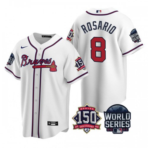 Atlanta Atlanta Braves #8 Eddie Rosario Nike 150th Anniversary 2021 World Series Youth MLB Jersey – White Youth
