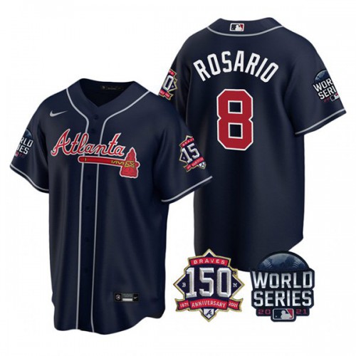 Atlanta Atlanta Braves #8 Eddie Rosario Nike 150th Anniversary 2021 World Series Youth MLB Jersey – Navy Youth