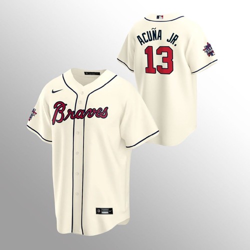 Atlanta Atlanta Braves #13 Ronald Acuna Jr. Nike 150th Anniversary 2021 World Series Youth MLB Jersey – Cream Youth