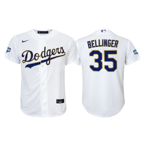 Los Angeles Los Angeles Dodgers #35 Cody Bellinger Youth Nike 2021 Gold Program World Series Champions MLB Jersey Whtie Youth