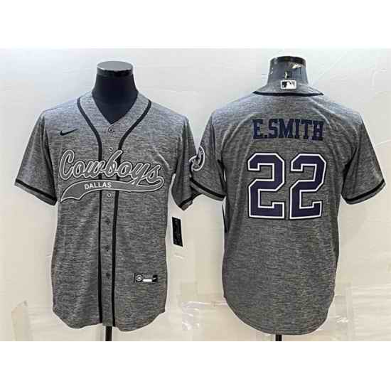 Men Dallas Cowboys #22 Emmitt Smith Grey With Patch Cool Base Stitched Baseball JerseyS