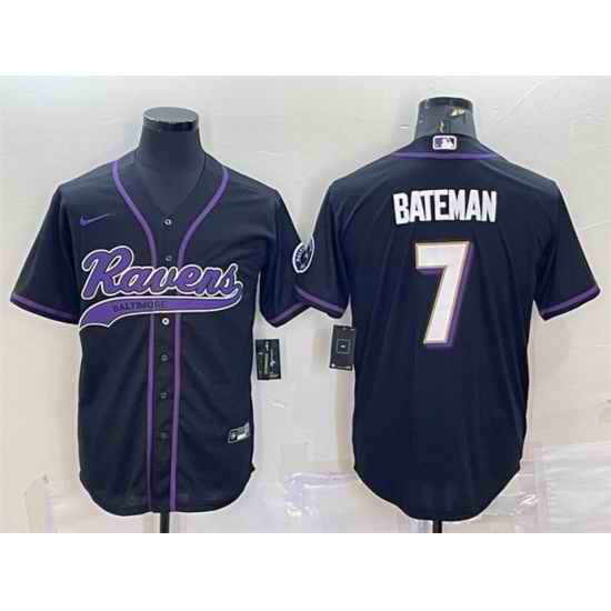 Men Baltimore Ravens #7 Rashod Bateman Black With Patch Cool Base Stitched Baseball Jersey