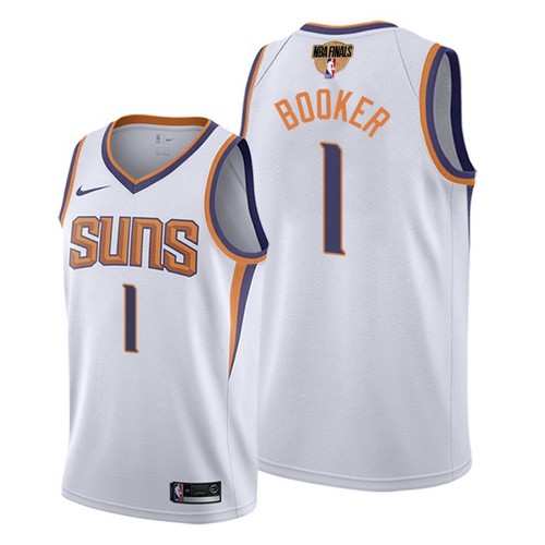 Nike Phoenix Suns #1 Devin Booker Men’s 2021 NBA Finals Bound Swingman Association Edition Jersey White Men’s