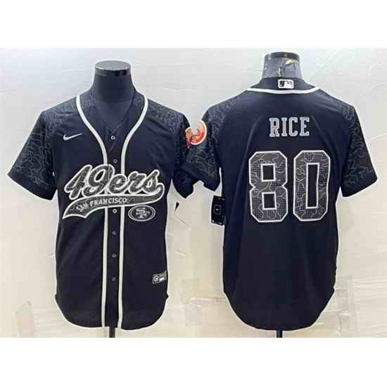Men San Francisco 49ers #80 Jerry Rice Black Reflective With Patch Cool Base Stitched Baseball Jersey