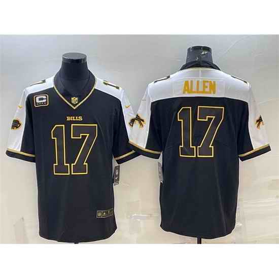 Men Buffalo Bills #17 Josh Allen Black Gold With C Patch Thanksgiving Vapor Untouchable Limited Stitched Jersey