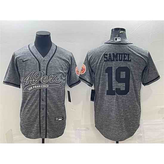 Men San Francisco 49ers #19 Deebo Samuel Grey With Patch Cool Base Stitched Baseball Jersey