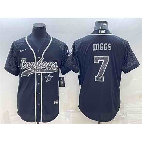 Men Dallas Cowboys #7 Trevon Diggs Black Reflective With Patch Cool Base Stitched Baseball Jersey