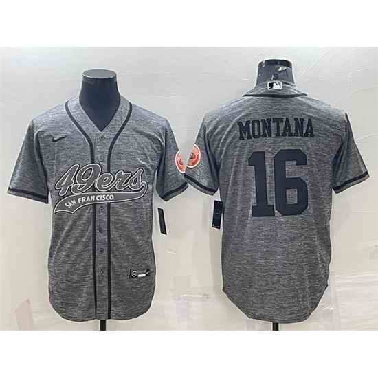 Men San Francisco 49ers #16 Joe Montana Grey With Patch Cool Base Stitched Baseball Jersey