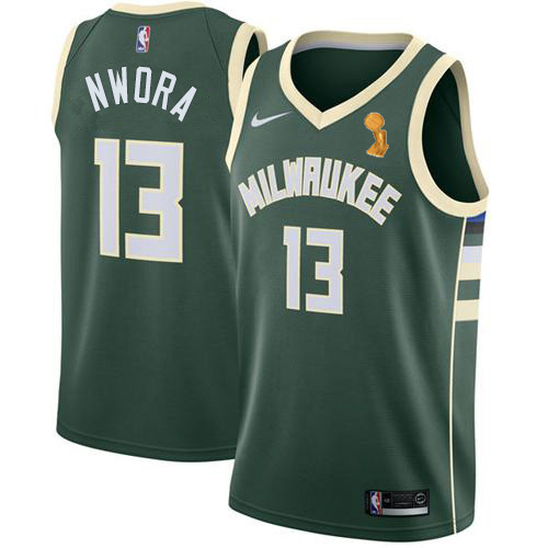 Nike Milwaukee Bucks #13 Jordan Nwora Women’s 2021 NBA Finals Champions Swingman Icon Edition Jersey Green Womens