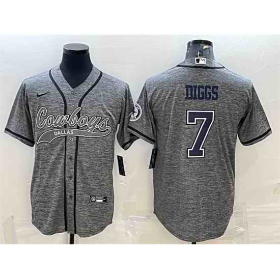 Men Dallas Cowboys #7 Trevon Diggs Grey With Patch Cool Base Stitched Baseball JerseyS
