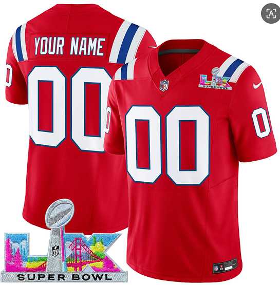 Men%27s New England Patriots Active Player Custom Red 2025 F.U.S.E. Super Bowl LX Patch Vapor Limited Stitched Jersey