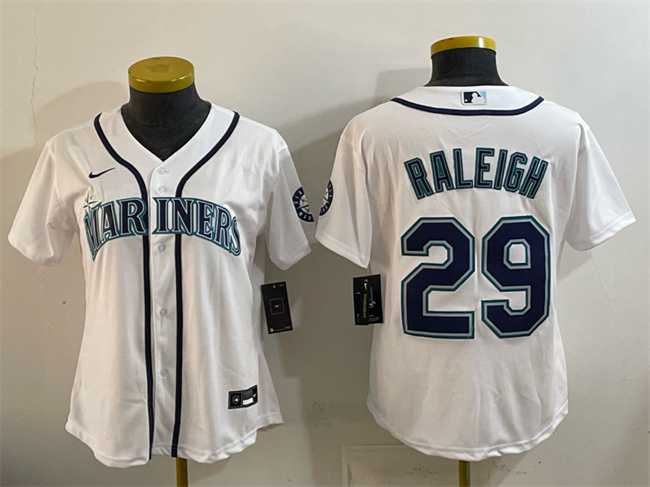 Women%27s Seattle Mariners #29 Cal Raleigh White Cool Base Stitched Jersey