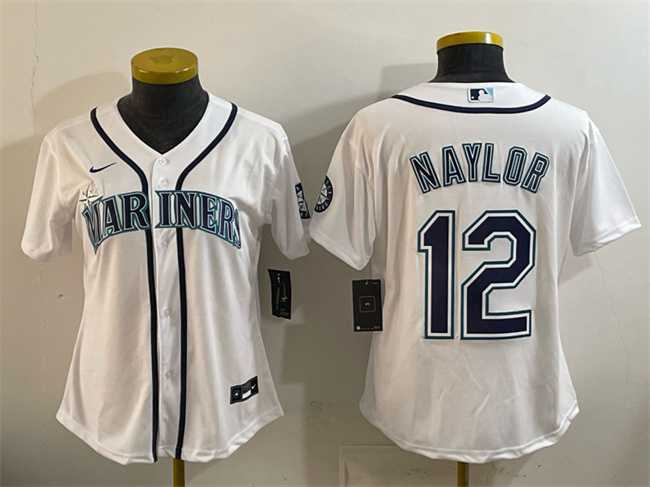 Women%27s Seattle Mariners #12 Josh Naylor White Cool Base Stitched Jersey