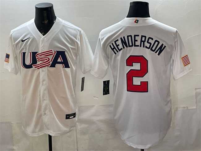 Men%27s USA #2 Gunnar Henderson White World Baseball Classic Stitched Jersey