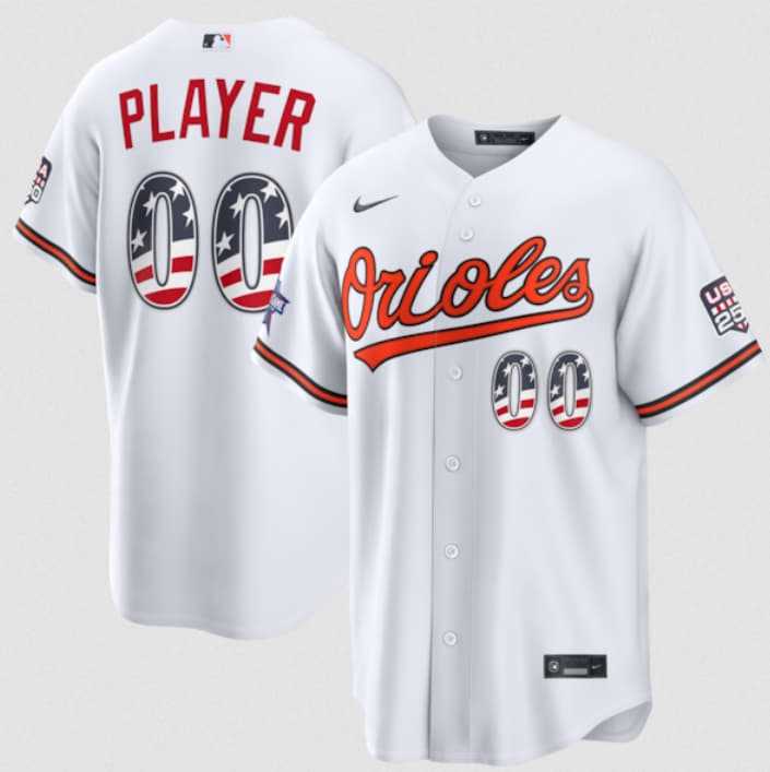 Men%27s Baltimore Orioles Active Player Custom White 2026 All-Star Edition Stars & Stripes & USA 250 Fourth of July Home Stadium Stitched Baseball Jersey