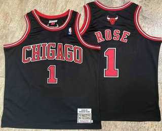 Men%27s Chicago Bulls 1 Derek Rose Black Hardwood Classics Soul AU Throwback Jersey Mixiu