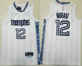 Men%27s Memphis Grizzlies #12 Ja Morant White 2025 City Sponsor Swingman Jersey