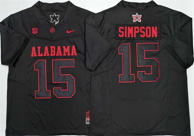 Men%27s Alabama Crimson Tide #15 Ty Simpson Black F.U.S.E Stitched Jersey