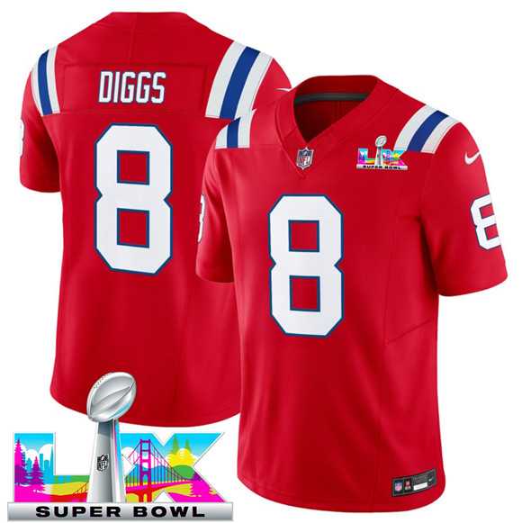 Men%27s New England Patriots #8 Stefon Diggs Red 2025 F.U.S.E. Super Bowl LX Patch Vapor Limited Stitched Jersey